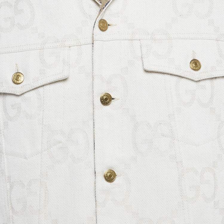 Pre Owned Gucci Ivory Maxi GG Denim Button Front Jacket M