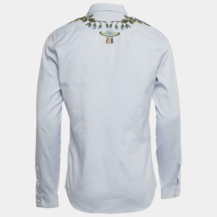 مملوكة مسبقًا Gucci Blue Floral Applique Oxford Cotton Shirt M