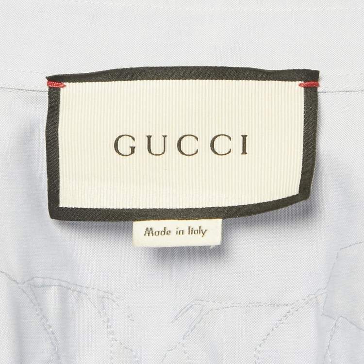 مملوكة مسبقًا Gucci Blue Floral Applique Oxford Cotton Shirt M
