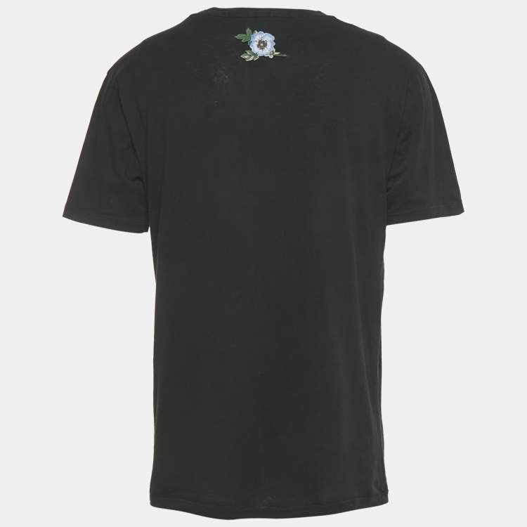 Pre Owned Gucci Black Logo Print Distressed Cotton Crew Neck T-Shirt S