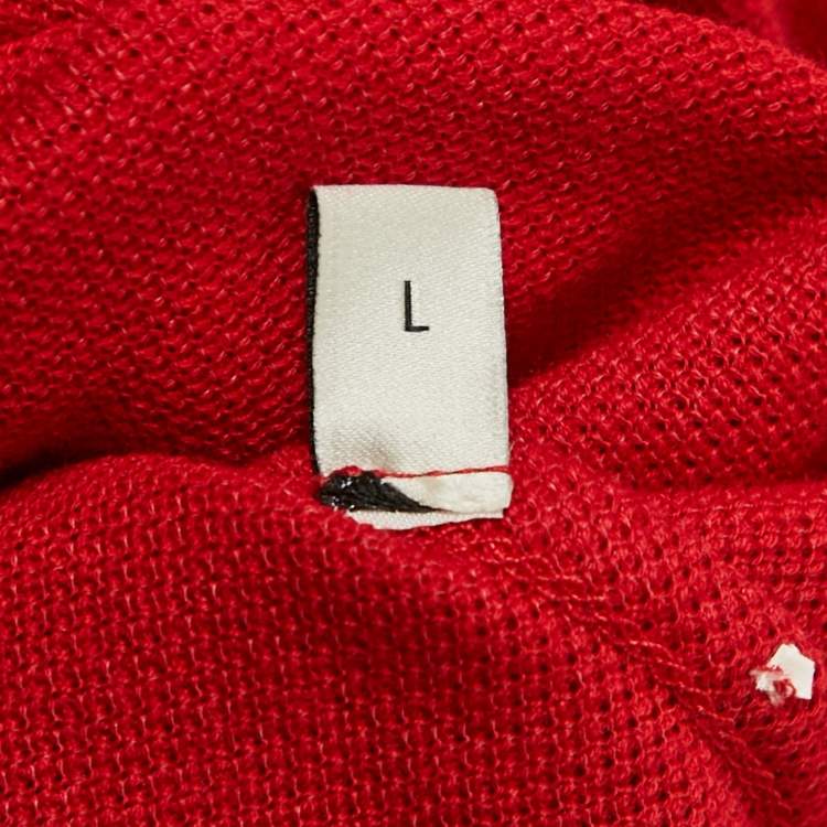 Pre Owned Gucci Red Pique Web Collar Polo T-Shirt L