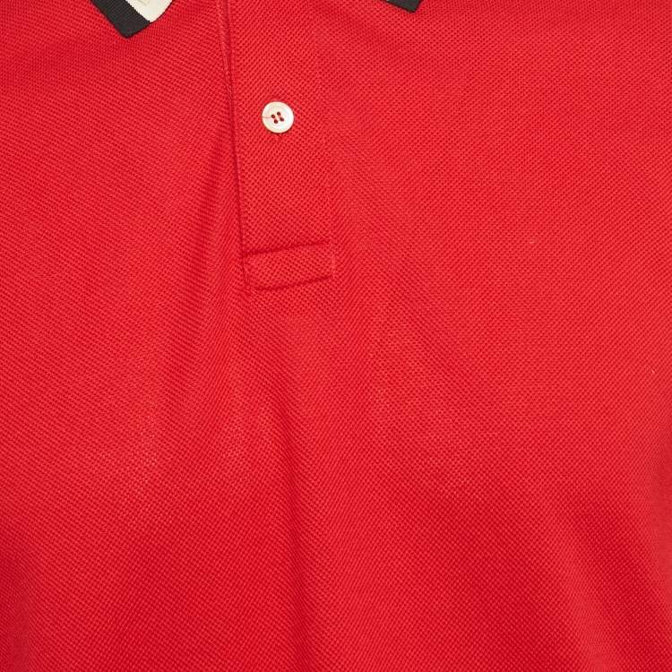 Pre Owned Gucci Red Pique Web Collar Polo T-Shirt L