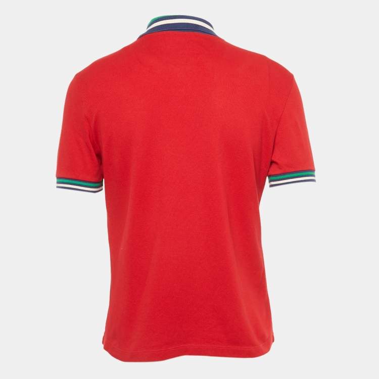 Pre Owned Gucci Red Logo Applique Cotton Polo T-Shirt M 