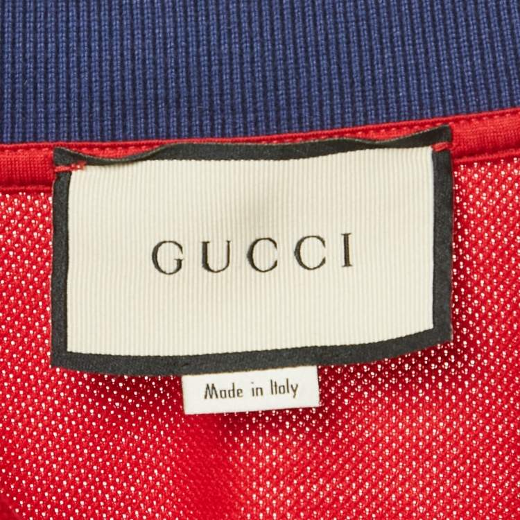 Pre Owned Gucci Red Logo Applique Cotton Polo T-Shirt M 