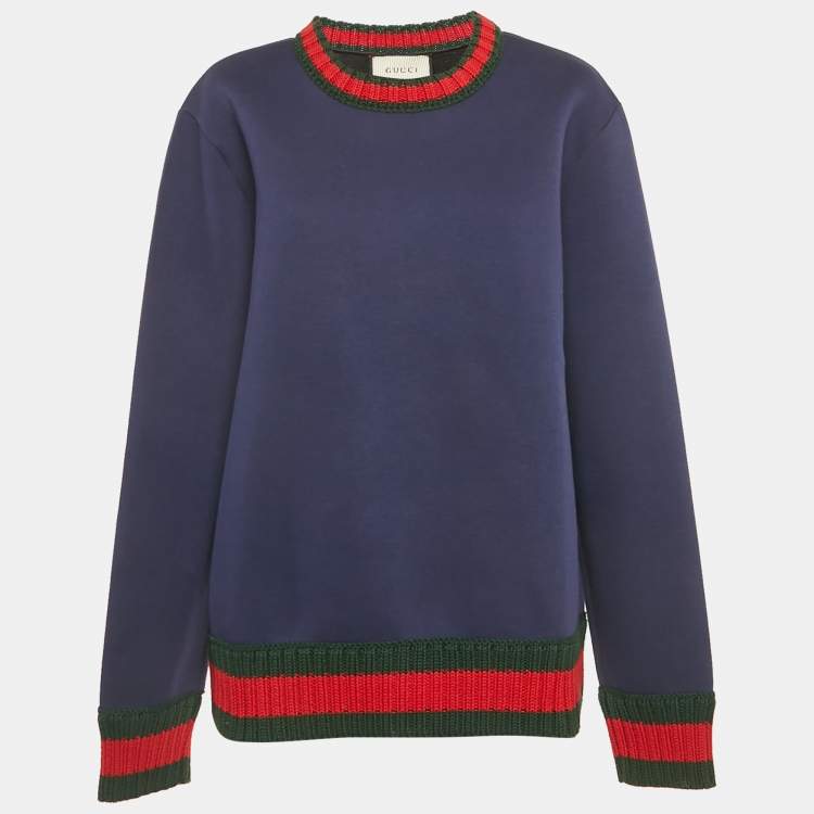 Pre Owned Gucci Navy Blue Cotton Long Sleeve Sweatshirt L