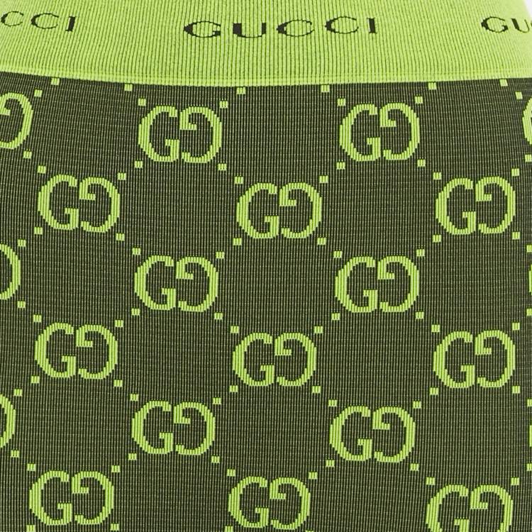 Pre Owned Gucci Neon Green GG Pattern Jersey Leggings L 