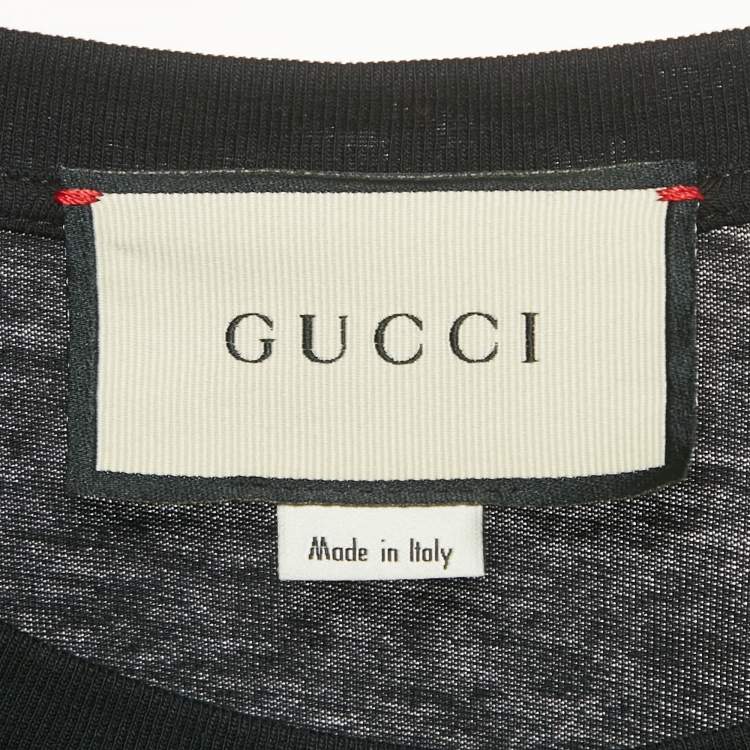 Pre Owned Gucci Black Logo Print Cotton Crew Neck T-Shirt M