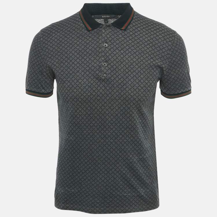 Pre Owned Gucci Navy Blue Icon Diamante Monogram Cotton Polo T-Shirt S