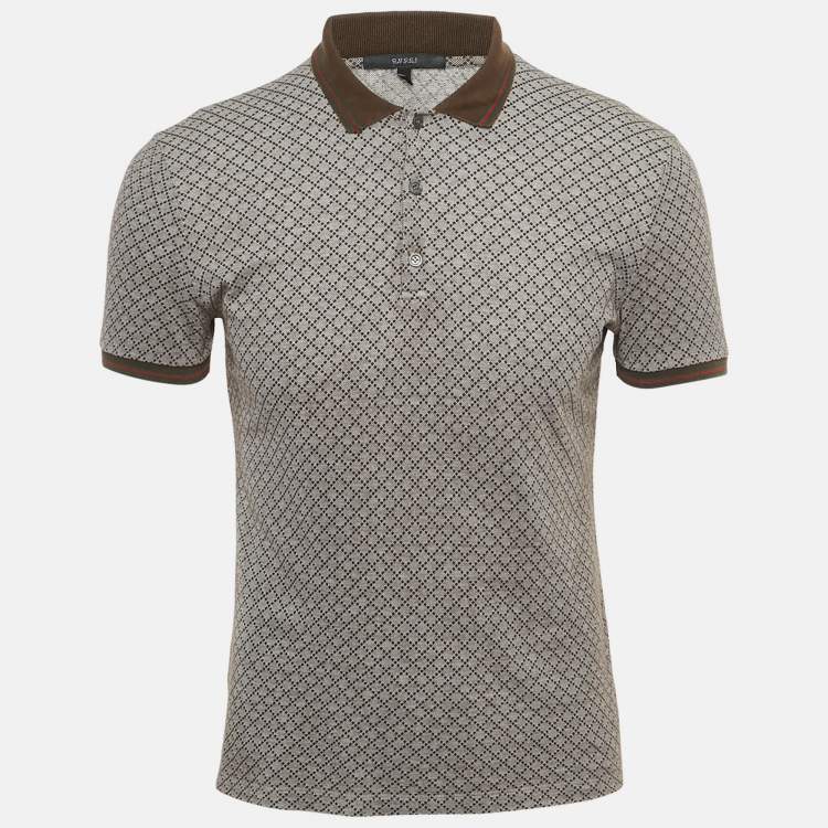 مملوكة مسبقًا Gucci Brown Jacquard Knit Polo T-Shirt S