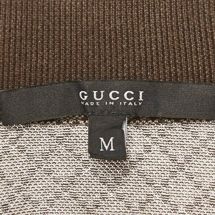 Pre Owned Gucci Brown Diamond Patterned Cotton Polo T-Shirt M