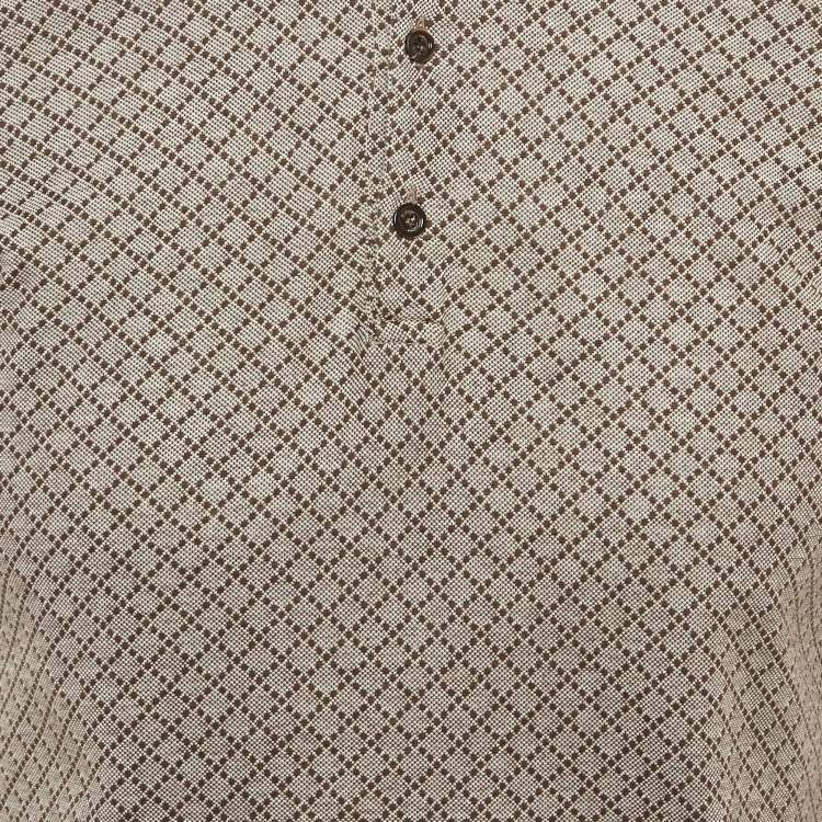 Pre Owned Gucci Brown Diamond Patterned Cotton Polo T-Shirt M