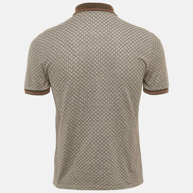 Pre Owned Gucci Brown Diamond Patterned Cotton Polo T-Shirt M