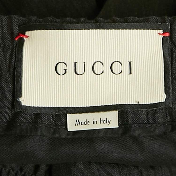 Pre Owned Gucci Black Grey Wool Drawstring Trousers M 