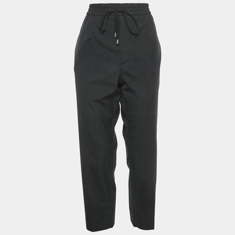 Pre Owned Gucci Black Grey Wool Drawstring Trousers M 