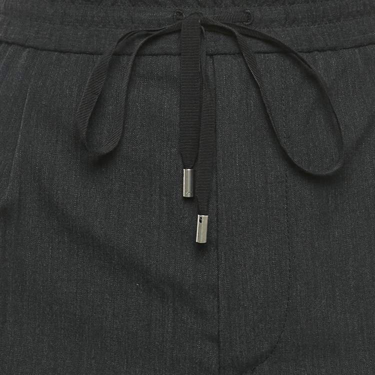 Pre Owned Gucci Black Grey Wool Drawstring Trousers M 