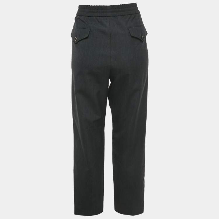 Pre Owned Gucci Black Grey Wool Drawstring Trousers M 
