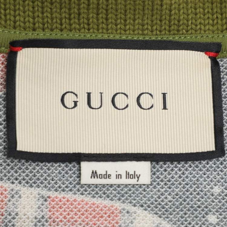 Pre Owned Gucci Navy Blue Space and Snake Printed Cotton Polo T-Shirt M
