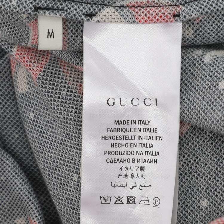 Pre Owned Gucci Navy Blue Space and Snake Printed Cotton Polo T-Shirt M
