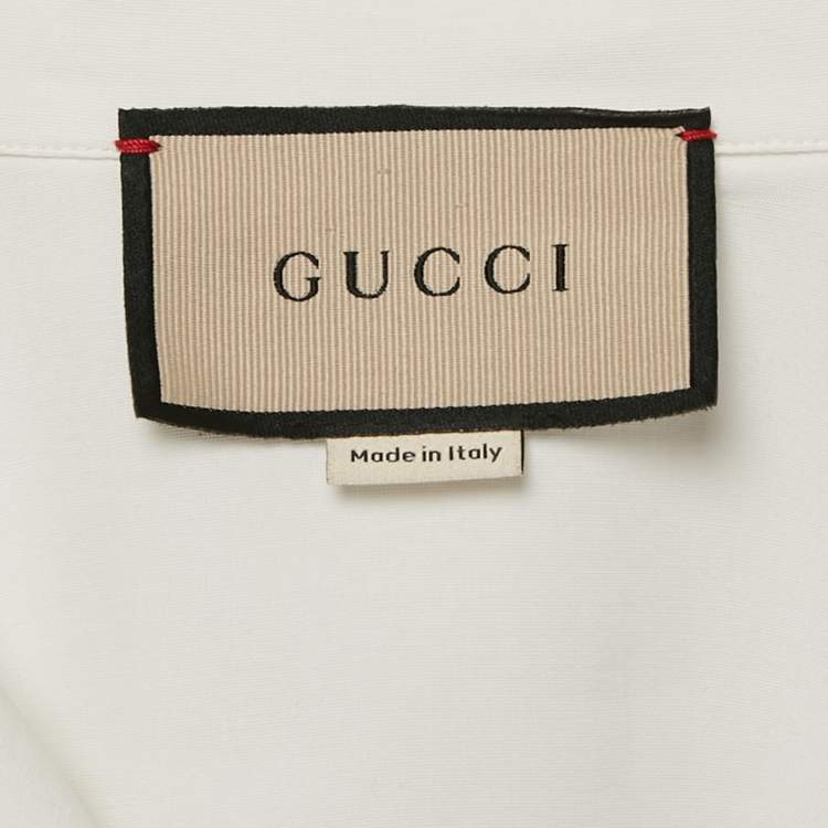 Pre Owned Gucci White Printed Crepe Bowling Shirt L