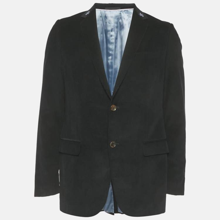 Pre Owned Gucci Black Bee Embroidered Corduroy Single Breasted Blazer L