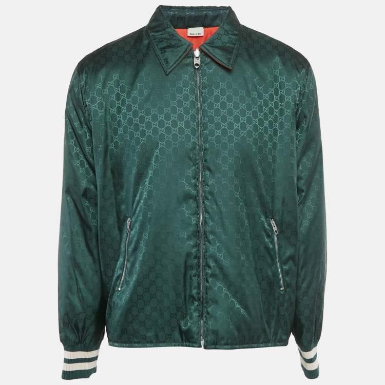 Pre Owned Gucci Green/Orange GG Jacquard Nylon Blouson Jacket L