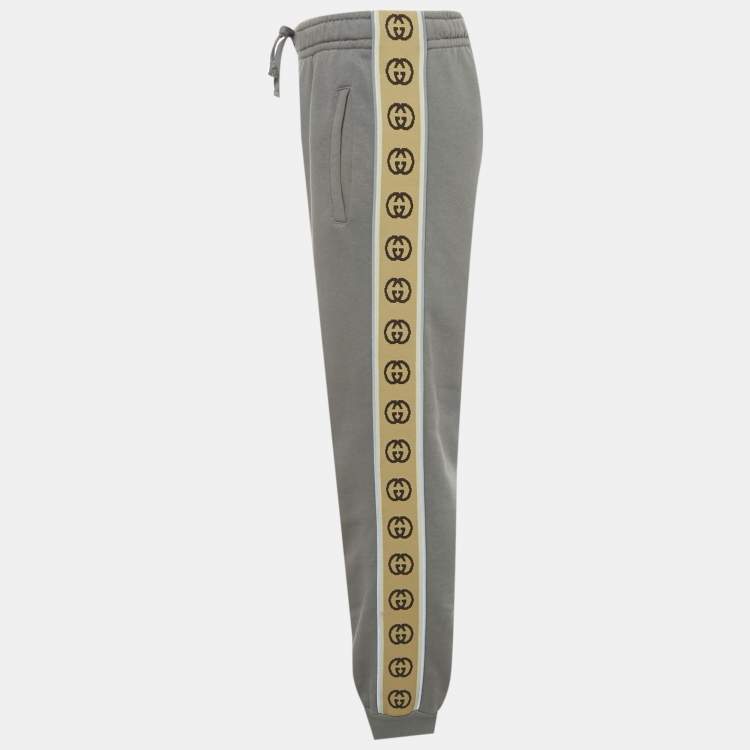 Pre Owned Gucci Grey GG Side Stripe Cotton Joggers S