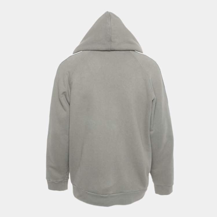 Pre Owned Gucci Grey GG Band Trim Cotton Hoodie L