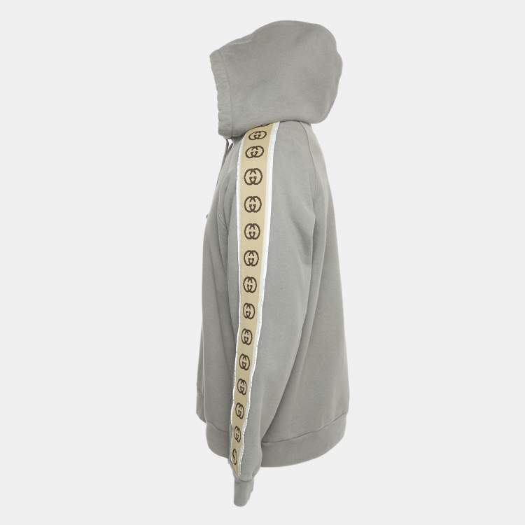 Pre Owned Gucci Grey GG Band Trim Cotton Hoodie L