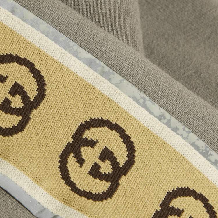 Pre Owned Gucci Grey GG Band Trim Cotton Hoodie L