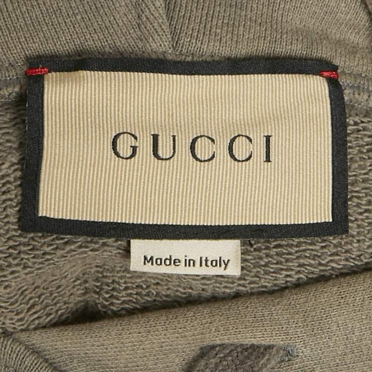 Pre Owned Gucci Grey GG Band Trim Cotton Hoodie L
