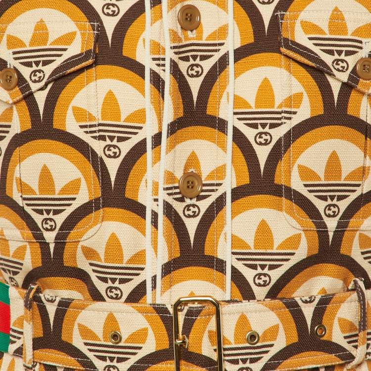 Pre Owned Gucci X Adidas Orange GG Trefoil Cotton Belted Jacket S