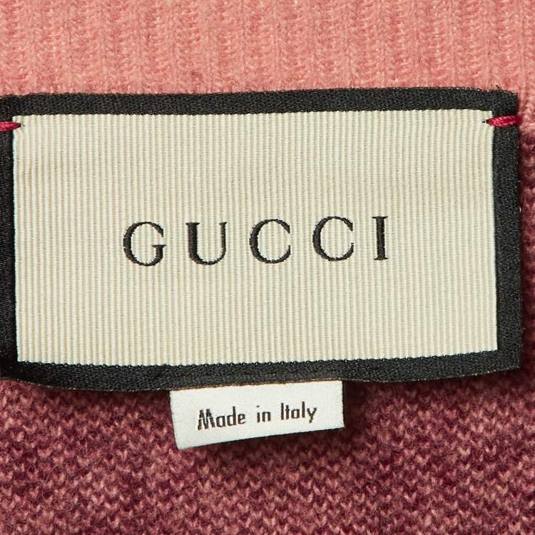 Pre Owned Gucci Pink/Red GG Web Intarsia Wool V-Neck Sweater S