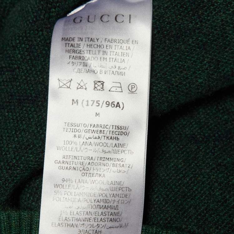 Pre Owned Gucci Green GG Web Intarsia Wool V-Neck Sweater M