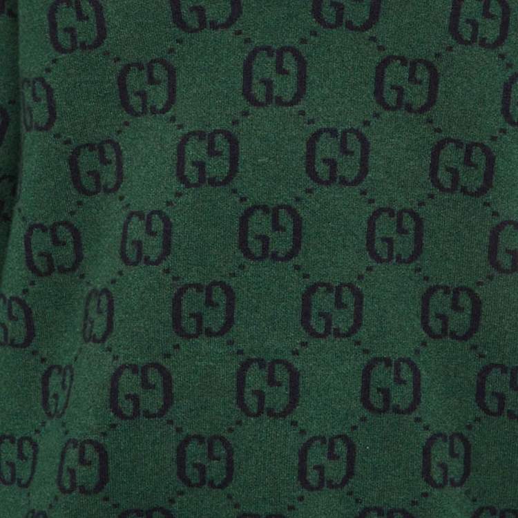 Pre Owned Gucci Green GG Web Intarsia Wool V-Neck Sweater M