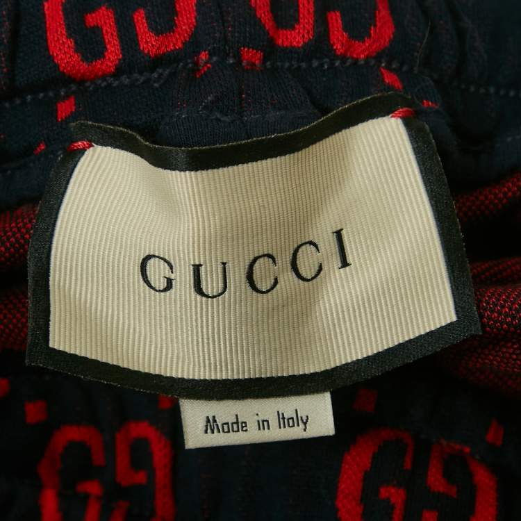 Pre Owned Gucci Navy Blue/Red GG Jacquard Knit Joggers XS