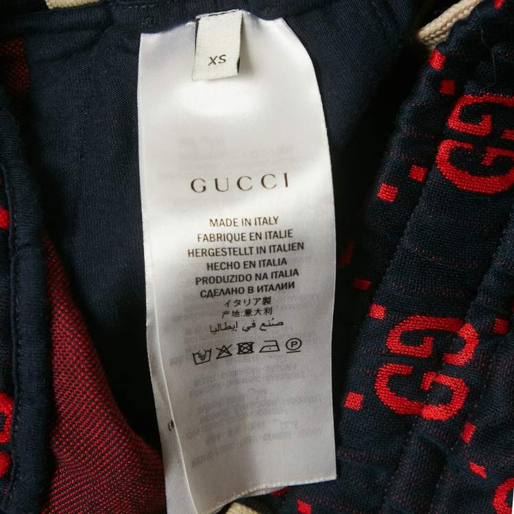 Pre Owned Gucci Navy Blue/Red GG Jacquard Knit Joggers XS