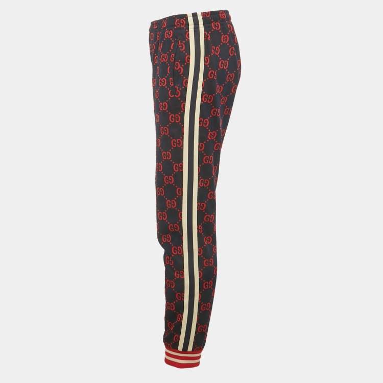 Pre Owned Gucci Navy Blue/Red GG Jacquard Knit Joggers XS