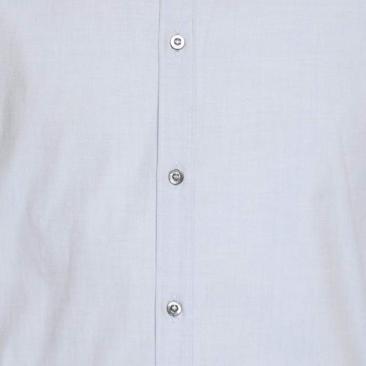 Pre Owned Gucci Blue Snake Embroidered Collar Cotton Duke Shirt M