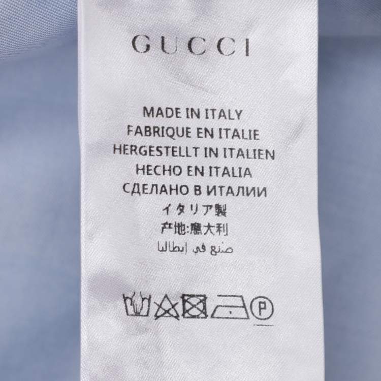 Pre Owned Gucci Blue Snake Embroidered Collar Cotton Duke Shirt M