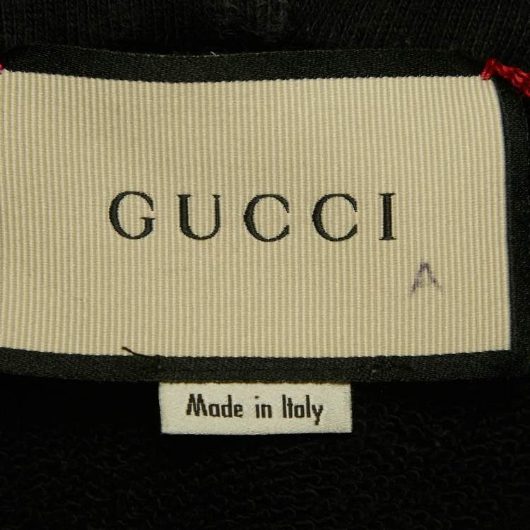 Pre Owned Gucci Black Embroidered Blind For Love Cotton Tiger Patch Hoodie M
