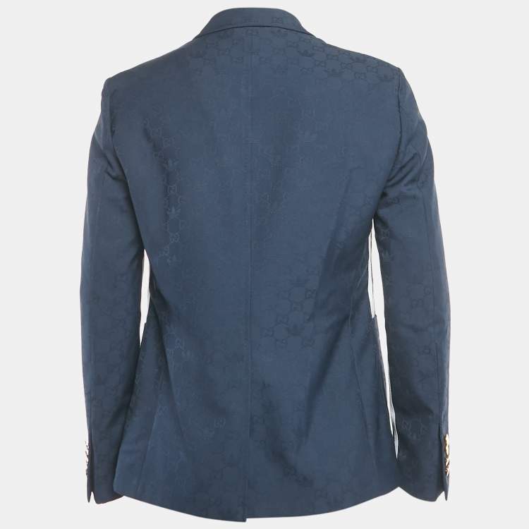 Pre Owned Gucci x Adidas Blue Monogram Jacquard Blazer XL