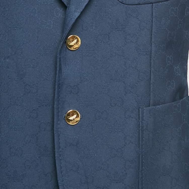 Pre Owned Gucci x Adidas Blue Monogram Jacquard Blazer XL