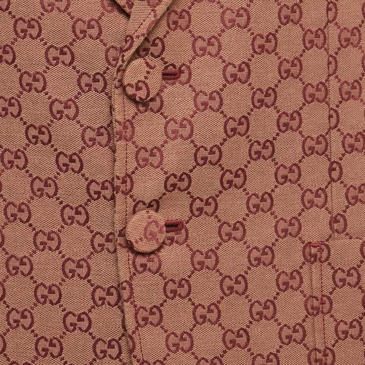 Pre Owned Gucci Burgundy Guccissima Jacquard Button Front Blazer M