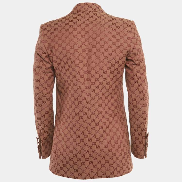 Pre Owned Gucci Burgundy Guccissima Jacquard Button Front Blazer M