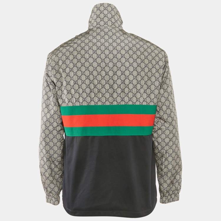 Pre Owned Gucci Blue GG Print Nylon and Jersey Web Trim Jacket XS