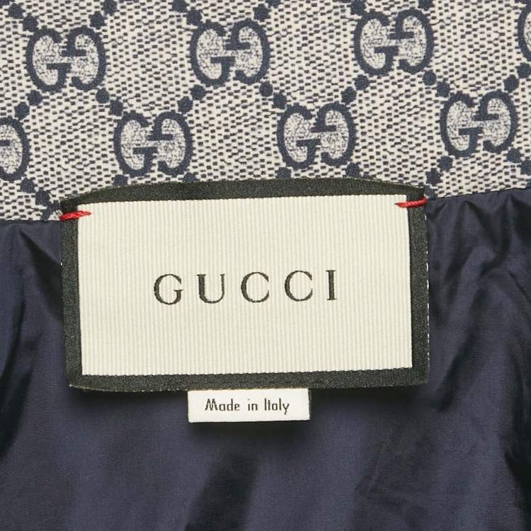 Pre Owned Gucci Blue GG Print Nylon and Jersey Web Trim Jacket XS