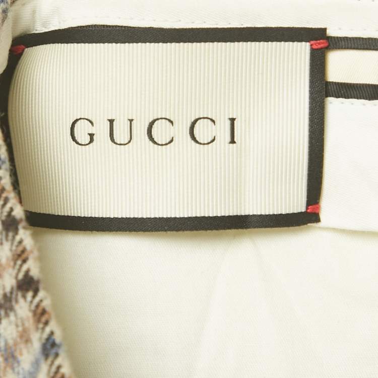 Pre Owned Gucci Brown Checks Wool Straight Leg Trousers M