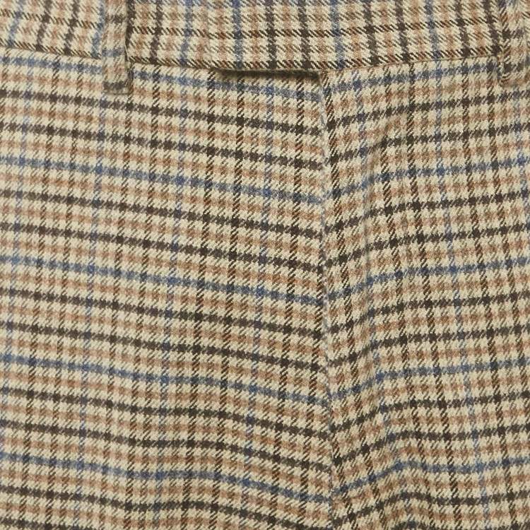 Pre Owned Gucci Brown Checks Wool Straight Leg Trousers M