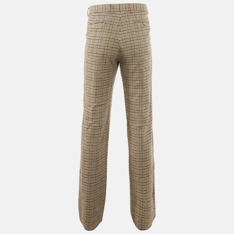 Pre Owned Gucci Brown Checks Wool Straight Leg Trousers M