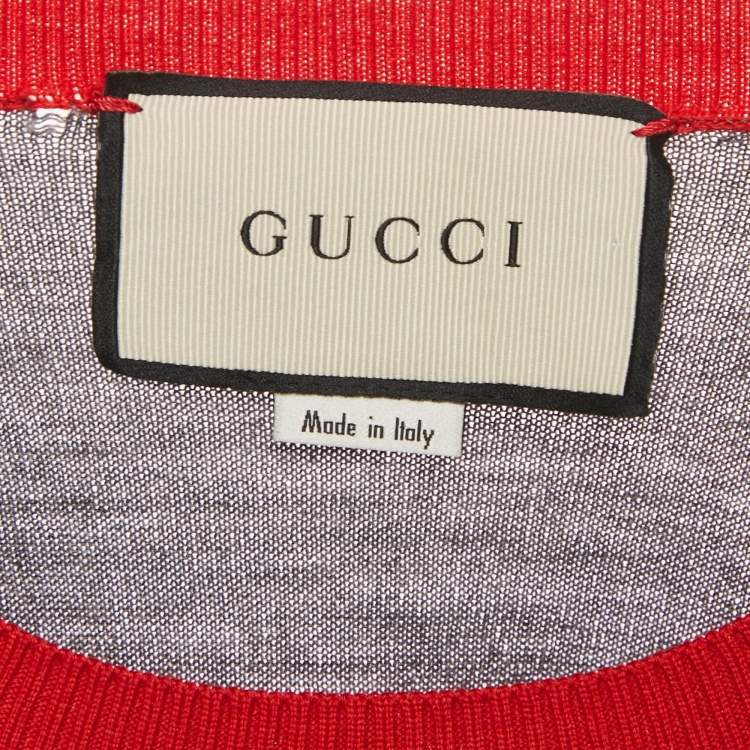 Pre Owned Gucci Grey Bee Intarsia Wool Knit Crew Neck Sweater XL